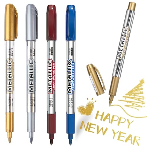 HSYTEK Metallic Stifte, 4 Farben Goldstift Metallic Marker Pens, Marker Stifte Set für Fotoalbum zum Selbstgestalten,DIY Scrapbook, Glas, Steine Glitzerstifte Ostern Basteln Deko Stifte von HSYTEK