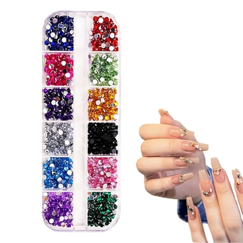 HSYTEK Strasssteine Nägel, 2500 Stück Glitzersteine Nägel, Glitzersteine Selbstklebend, Hotfix Strasssteine, Rhinestones, Kristall Nägel Strasssteine Set für Nagel Bekleidung DIY 3mm von HSYTEK