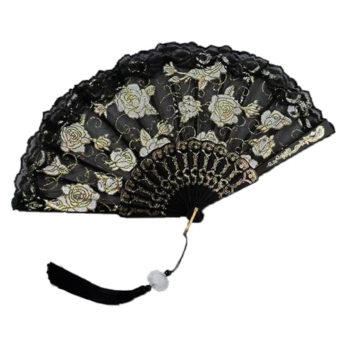 Fächer Schwarz Faltbarer Handfächer mit Anhänger, Vintage Spitzenfächer, Vintage Style, Asiatische Deko Geeignet für Kostüm, Party, Abschlussball, Teeparty, Hochzeitsdekoration Fächer Schwarz Faltbarer Handfächer mit Anhänger, Vintage Spitzenfächer, Vintage Style, Asiatische Deko Geeignet für Kostüm, Party, Abschlussball, Teeparty, Hochzeitsdekoration von HSYTEK