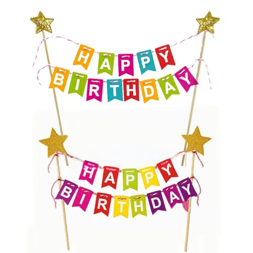 Tortendeko Kuchen Deko Geburtstag, Happy Birthday Tortendeko,Cake Topper Banner, Kuchendeko für Geburtstag, 2 Stück Wimpelketten Sterne Cupcake Tortenstecker Set für Kinder Geburtstagsfeier Tortendeko Kuchen Deko Geburtstag, Happy Birthday Tortendeko,Cake Topper Banner, Kuchendeko für Geburtstag, 2 Stück Wimpelketten Sterne Cupcake Tortenstecker Set für Kinder Geburtstagsfeier von HSYTEK