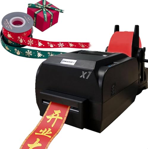 HTDRE Satinbanddrucker, digitaler Bandetikettendrucker, Folienprägungs-Stoffetikettendrucker, unterstützt über 50 Sprachen zum Verpacken von Geschenken (einreihig) von HTDRE