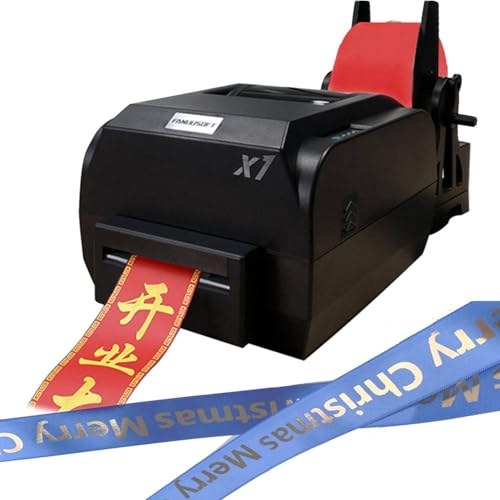 HTDRE Satinbanddruckmaschine, digitaler Banddrucker mit Bandhalter, Stempeldruckmaschine für Geschenkverpackungen, 150 mm/s, unterstützt über 50 Sprachen (einreihig) von HTDRE