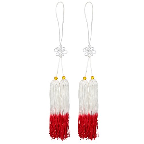 Mini-Quasten for Basteln, chinesische Quaste, Tai Chi, chinesisches Kungfu, 2er-Pack (rot)(Whitered) von HTGAOO