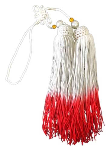 Mini-Quasten for Basteln, chinesische Quaste, mit dünnen Strängen und weißen oder transparenten Perlen, Tai-Chi-Kampfsport, Schwertspitzen-Fransenquasten-Anhänger-Zubehör (rot)(Red+White) von HTGAOO