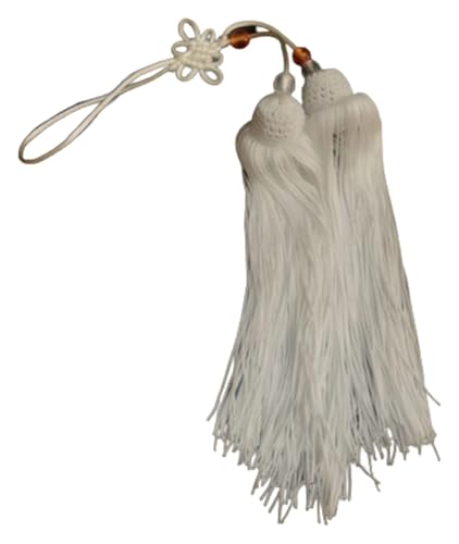 Mini-Quasten for Basteln, chinesische Quaste, mit dünnen Strängen und weißen oder transparenten Perlen, Tai-Chi-Kampfsport, Schwertspitzen-Fransenquasten-Anhänger-Zubehör (rot)(White) von HTGAOO