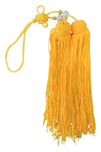 Mini-Quasten for Basteln, chinesische Quaste, mit dünnen Strängen und weißen oder transparenten Perlen, Tai-Chi-Kampfsport, Schwertspitzen-Fransenquasten-Anhänger-Zubehör (rot)(Yellow) von HTGAOO