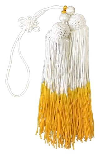Mini-Quasten for Basteln, chinesische Quaste, mit dünnen Strängen und weißen oder transparenten Perlen, Tai-Chi-Kampfsport, Schwertspitzen-Fransenquasten-Anhänger-Zubehör (rot)(Yellow+White) von HTGAOO
