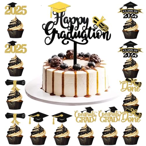 Abschluss Tortendeko Graduation, 13 Stück Abschluss Cake Topper, Graduation Cake Topper 2025 Graduation Deko Abschlussfeier, Happy Birthday Tortendeko für 18 Geburtstag Party von HTGWCG