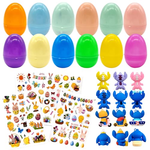 HTGWCG Überraschungs-Ostereier, Ostereier-Spielzeug Für Kinder Ostereier Gefüllt mit Spielzeug, Aufkleber Ostereier Deko,Zum Füllen von Süßigkeiten und Kindergeschenken an Ostern(12stkB) von HTGWCG