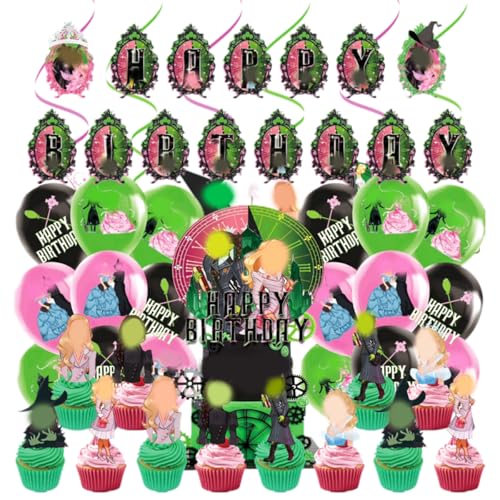 Kindergeburtstag Deko, 50 wtück Wicked Theme Geburtstag Party Dekoration Set, Premium Wiederverwendbare Geburtstagsdeko Geburtstag & Party Zubehör Cake Topper Luftballons von HTGWCG