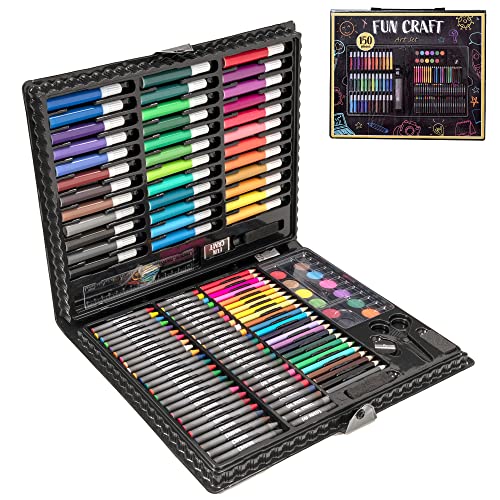 Fun Craft 150-Teiliges Malset mit Plastiketui| Malset für Kinder Kreativer Malkoffer | Kunst- und Malset Kinder ab 3 Buntstifte Skizzierstifte Aquarellfarben Malkasten Set | Malkoffer für Kinder Fun Craft 150-Teiliges Malset mit Plastiketui| Malset für Kinder Kreativer Malkoffer | Kunst- und Malset Kinder ab 3 Buntstifte Skizzierstifte Aquarellfarben Malkasten Set | Malkoffer für Kinder von HTI