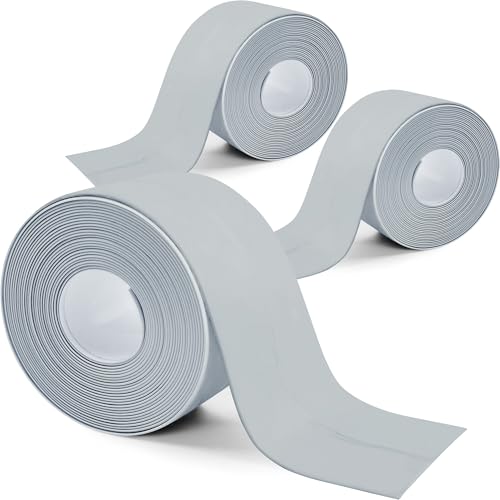 HTOBRIC 3 Rollen Dichtungsband Selbstklebend, Wasserdichtes Klebeband PVC Leisten Selbstklebend für Küche Spüle, Wandecke,Toilette, Badewanne, Feuchtigkeit und Verhindert Schimmel, 38mm x 3,2m (Grau) von HTOBRIC