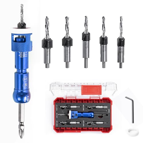 5-teiliges Kegelsenker-Bohrer-Set mit 6,35 mm Schnellspann-Sechskantschaft, blau 5-teiliges Kegelsenker-Bohrer-Set mit 6,35 mm Schnellspann-Sechskantschaft, blau von HTPREC