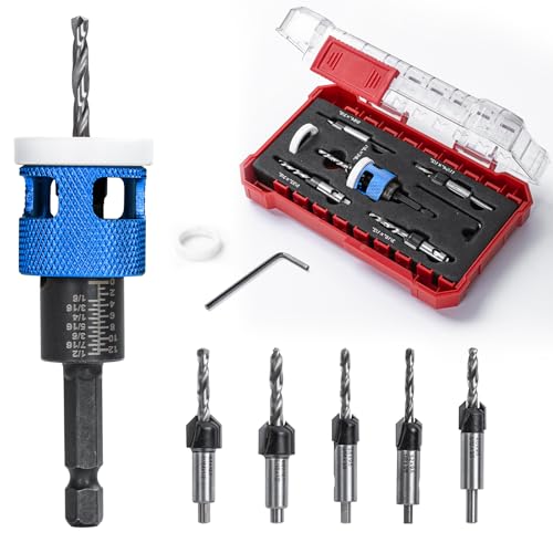 Kegelsenker-Bohrer-Set, 5-teilig, Kegelsenkerbohrer mit geringer Reibungstiefenanschlag, Blau Kegelsenker-Bohrer-Set, 5-teilig, Kegelsenkerbohrer mit geringer Reibungstiefenanschlag, Blau von HTPREC