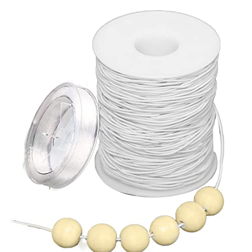 Weiß Gummiband Elastische 1mm Schnur Faden Perlenschnur mit 0,8mm Crystal Gummifaden für Armbänder Herstellung Halskette Basteln von HTRUIYATY