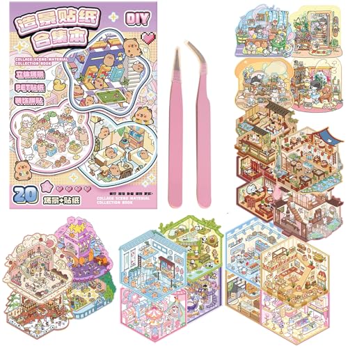 3D House Stickers, Miniatur Haus Sticker 3D Sticker Scene, Hausaufkleber Aufkleberszenen mit Pinzetten, Haus Aufkleber Machen Sie Ihren Eigenen, Relief Stress für Erwachsene und Kinder (Casual, Rosa) 3D House Stickers, Miniatur Haus Sticker 3D Sticker Scene, Hausaufkleber Aufkleberszenen mit Pinzetten, Haus Aufkleber Machen Sie Ihren Eigenen, Relief Stress für Erwachsene und Kinder (Casual, Rosa) von HTTDSLF