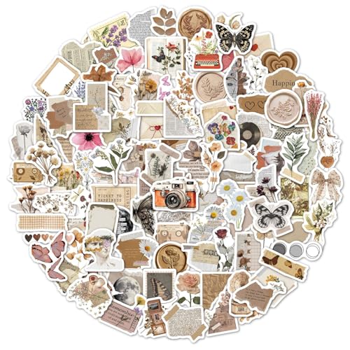 HTTDSLF 120 Stück Vintage Aufkleber, Aesthetic Sticker, Dekorative Asthetische, Journaling Sticker, für Wasserflaschen, Scrapbooking, Laptops, für Kinder Mädchen Jugendliche von HTTDSLF