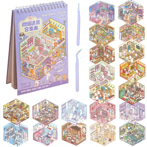 HTTDSLF 3D House Stickers, Hausaufkleber Aufkleberszenen, Miniatur Haus Sticker 3D Sticker Scene, Haus Aufkleber Machen Sie Ihren Eigenen, Relief Stress für Erwachsene und Kinder (1, Purple) von HTTDSLF