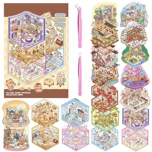 HTTDSLF 3D House Stickers, Miniatur Haus Sticker 3D Sticker Scene, Hausaufkleber Aufkleberszenen, mit 2 Pinzetten, Haus Aufkleber Machen Sie Ihren Eigenen, Relief Stress für Erwachsene und Kinder von HTTDSLF