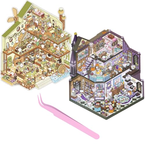 HTTDSLF 3D Sticker Scene, 3D House Stickers, DIY 3D House Stickers, 3D Hausaufkleber, Sticker Therapy, Haus Aufkleber Machen Sie Ihren Eigenen, Relief Stress für Erwachsene und Kinder, mit Pinzette von HTTDSLF