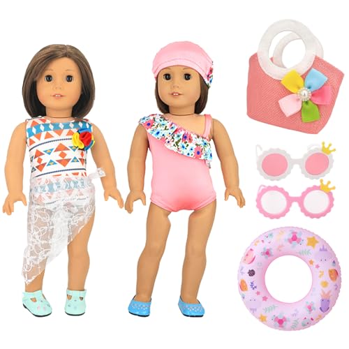 HTTDSLF 6 Stück Puppen Badeanzug Set, Puppenkleidung Sommer Zubehör, 35-45cm Baby Puppen Kleidung Outfits, Schwimmset für Puppen mit Schwimmring Sonnenbrille Handtasche HTTDSLF 6 Stück Puppen Badeanzug Set, Puppenkleidung Sommer Zubehör, 35-45cm Baby Puppen Kleidung Outfits, Schwimmset für Puppen mit Schwimmring Sonnenbrille Handtasche von HTTDSLF