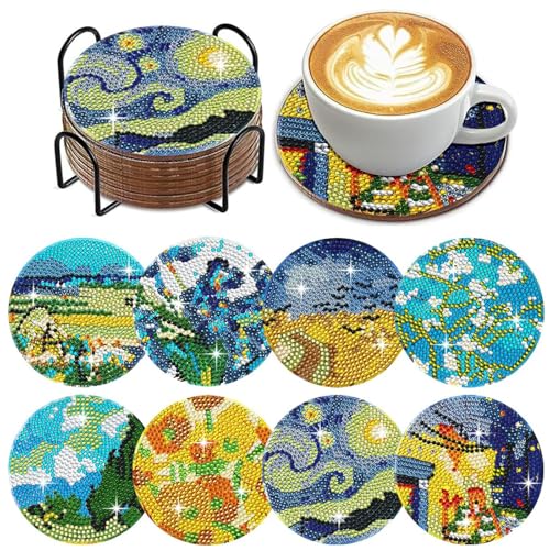 HTTDSLF 8 Stück Diamond Painting Untersetzer, Diamant Kunst Untersetzer Set mit Halter, für den Couchtisch, saugfähig für Getränke, Weingläser, Tassen, Vasen und Heimküche, DIY Set für Erwachsene HTTDSLF 8 Stück Diamond Painting Untersetzer, Diamant Kunst Untersetzer Set mit Halter, für den Couchtisch, saugfähig für Getränke, Weingläser, Tassen, Vasen und Heimküche, DIY Set für Erwachsene von HTTDSLF