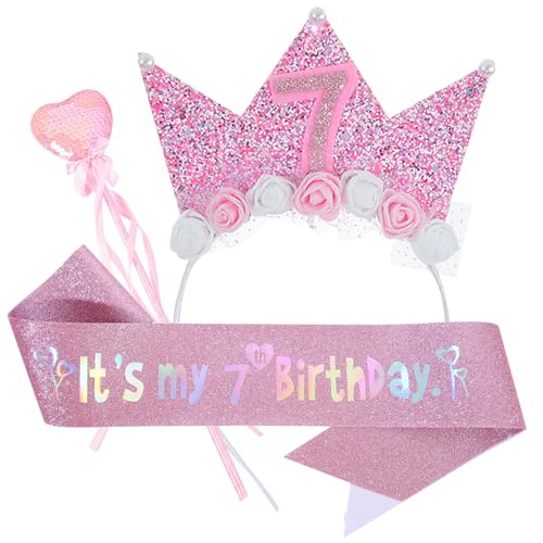 HTTDSLF Dekorationen zum 7. Geburtstag für Mädchen, Schärpe,Geburtstagskrone, Blumen-Prinzessinnen, Happy Birthday Mädchen Stirnband, Haarschmuck Geschenke Geburtstagsfeier, Party Dekorationen HTTDSLF Dekorationen zum 7. Geburtstag für Mädchen, Schärpe,Geburtstagskrone, Blumen-Prinzessinnen, Happy Birthday Mädchen Stirnband, Haarschmuck Geschenke Geburtstagsfeier, Party Dekorationen von HTTDSLF