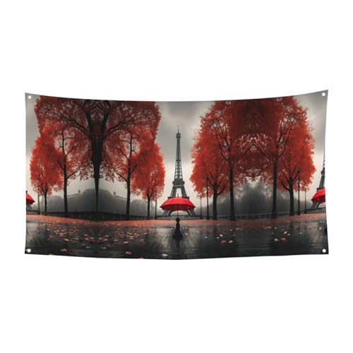 Eiffelturm mit roter Regenschirm-Schürze, Geburtstag, Jahrestag, festliches Party-Banner für Halloween, Hochzeit und Feiern Eiffelturm mit roter Regenschirm-Schürze, Geburtstag, Jahrestag, festliches Party-Banner für Halloween, Hochzeit und Feiern von HTTUP