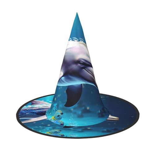 Einzigartiger 3D-Tier-Delfin-Druck, Karneval, Halloween, Hexenhut, Kostüm, Zubehör, faltbare Kappe, Party, Maskerade Dekor Einzigartiger 3D-Tier-Delfin-Druck, Karneval, Halloween, Hexenhut, Kostüm, Zubehör, faltbare Kappe, Party, Maskerade Dekor von HTTUP