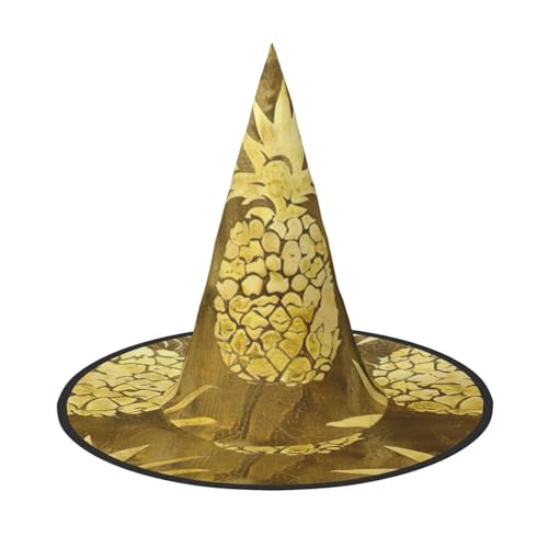 Goldener Ananas-Hintergrund, Druck, Karneval, Halloween, Hexenhut, Kostüm, Zubehör, faltbare Kappe, Party, Maskerade Dekor Goldener Ananas-Hintergrund, Druck, Karneval, Halloween, Hexenhut, Kostüm, Zubehör, faltbare Kappe, Party, Maskerade Dekor von HTTUP