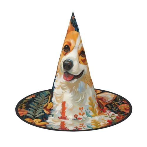 HTTUP Corgi Floral Blumen Frühling Garten Druck Stilvolle Vintage Hut Karneval Halloween Hut Erwachsene Kostüm Zubehör Mottopartys von HTTUP