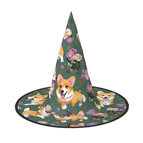 HTTUP Corgi Floral Flowers Print Stilvolle Vintage Hut Karneval Halloween Hut Erwachsene Kostüm Zubehör Mottopartys von HTTUP