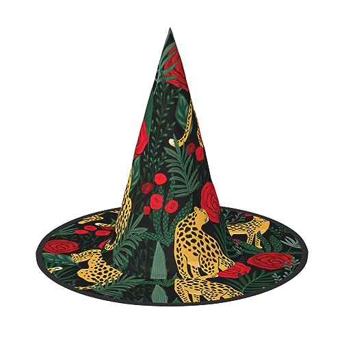 HTTUP Leopard und Rosen Druck Stilvolle Vintage Hut Karneval Halloween Hut Erwachsene Kostüm Zubehör Mottopartys von HTTUP