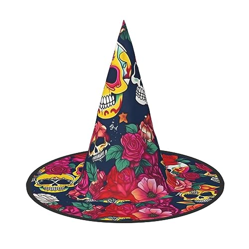 HTTUP Zucker und Totenköpfe und Blumen Druck Stilvolle Vintage Hut Karneval Halloween Hut Erwachsene Kostüm Zubehör Mottopartys von HTTUP