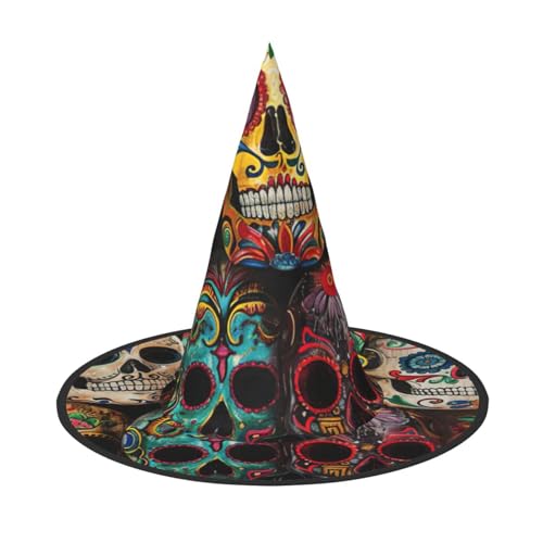 Hexenhut mit Zuckerschädel-Druck, für Karneval, Halloween, Kostümzubehör, faltbar, Partydekoration Hexenhut mit Zuckerschädel-Druck, für Karneval, Halloween, Kostümzubehör, faltbar, Partydekoration von HTTUP