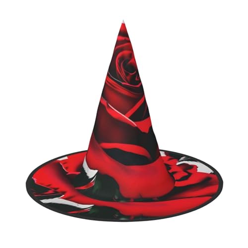 Rote Rose Druck Karneval Halloween Hexenhut Kostüm Zubehör Faltbare Kappe Party Maskerade Dekor, Schwarz, 1 Rote Rose Druck Karneval Halloween Hexenhut Kostüm Zubehör Faltbare Kappe Party Maskerade Dekor, Schwarz, 1 von HTTUP