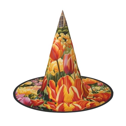 Tulpe Garten Druck Karneval Halloween Hexenhut Kostüm Zubehör Faltbare Kappe Party Maskerade Dekor, Schwarz, 1 Tulpe Garten Druck Karneval Halloween Hexenhut Kostüm Zubehör Faltbare Kappe Party Maskerade Dekor, Schwarz, 1 von HTTUP