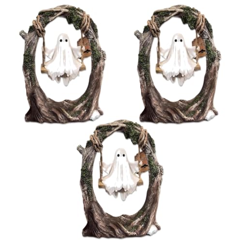 Geisterfigur, Geist auf Einer Baumschaukel, niedliche gruselige Halloween-Figur aus Harz, vielseitige dekorative Figuren for Schreibtisch- und Bücherregal-Dekoration - 3 Stück Geisterfigur, Geist auf Einer Baumschaukel, niedliche gruselige Halloween-Figur aus Harz, vielseitige dekorative Figuren for Schreibtisch- und Bücherregal-Dekoration - 3 Stück von HTU