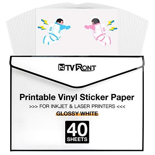 HTVRONT Bedruckbares Vinyl - 40 Blatt Sticker Papier zum Bedrucken, Glänzend Etiketten Selbstklebend Bedruckbar Sticker Papier-216x280 mm, Wasserfest von HTVRONT