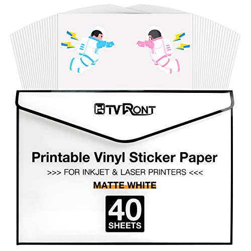 HTVRONT bedruckbares Vinyl für Tintenstrahldrucker & Laserdrucker – 40 Blatt mattweißes bedruckbares Vinyl-Aufkleberpapier für Tintenstrahldrucker, 216x279 mm (140 g/m²) von HTVRONT