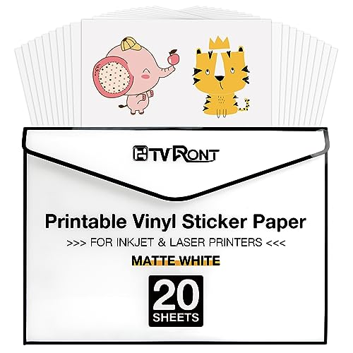 HTVRONT Bedruckbares Vinyl - 20 Blatt Sticker Papier zum Bedrucken, Matte Etiketten Selbstklebend Bedruckbar Sticker Papier-216x280 mm, Wasserfest von HTVRONT