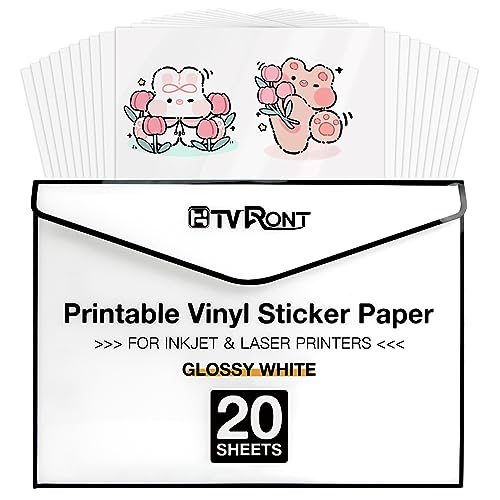 HTVRONT Bedruckbares Vinyl - 20 Blatt Sticker Papier zum Bedrucken, Glänzend Etiketten Selbstklebend Bedruckbar Sticker Papier-216x280 mm, Wasserfest von HTVRONT