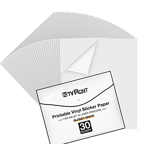 HTVRONT Bedruckbares Vinyl - 30 Blatt Sticker Papier zum Bedrucken, Glänzend Etiketten Selbstklebend Bedruckbar Sticker Papier für Tintenstrahldrucker und Laserdrucker von HTVRONT