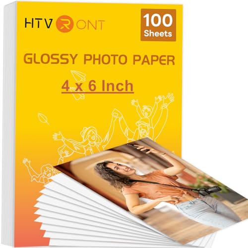 HTVRONT Glänzendes Fotopapier, 10 x 15 cm, 100 Blatt, sofort trocknend, kompatibel mit Tintenstrahldrucker, Farbstofftinte, 180 g/m², Fotodrucker-Papier für Party, Camping, Festival, Aufzeichnung von HTVRONT