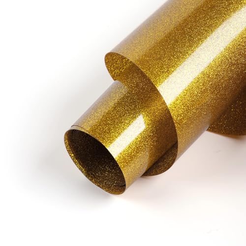 HTVRONT Goldener Glitzer-Wärmetransfer-Vinyl – 30,5 x 152 cm, goldfarbener Glitzer, HTV-Vinyl für T-Shirts, goldener Glitzer, zum Aufbügeln auf Vinyl für alle Schneidemaschinen (Goldglitzer) von HTVRONT