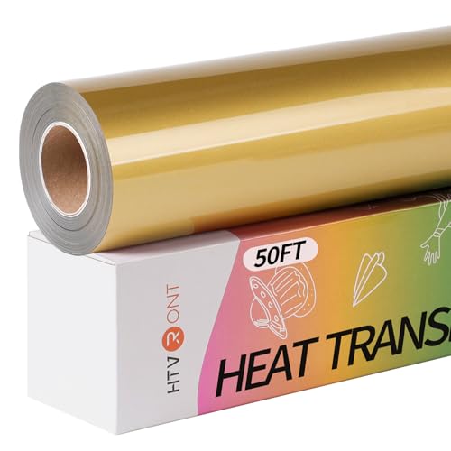 HTVRONT Goldenes Vinyl zum Aufbügeln – 30,5 cm x 15,2 m Wärmetransfer-Vinyl für T-Shirts, goldene HTV-Rolle für alle Schneidemaschinen – einfach zu schneiden und zu jäten für Wärmeübertragungsdesign von HTVRONT