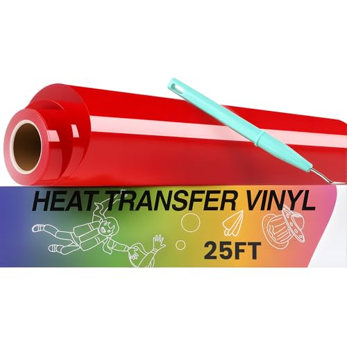 HTVRONT HTV Rolle Wärmetransfer-Vinyl – 30,5 cm x 7,6 m, rotes Vinyl zum Aufbügeln, für T-Shirts, einfach zu jäten und zu übertragen, HTV-Vinyl, kompatibel mit allen Schneidemaschinen von HTVRONT