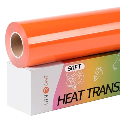HTVRONT Orange Vinyl zum Aufbügeln – 30,5 cm x 15,2 m Wärmetransfer-Vinyl für T-Shirts, orangefarbene HTV-Rolle für alle Schneidemaschinen – einfach zu schneiden und zu jäten für von HTVRONT