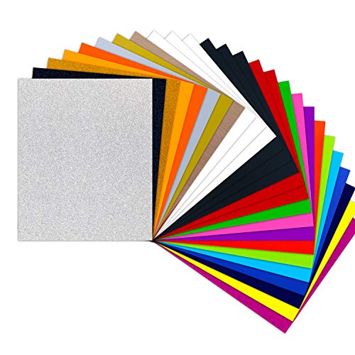 HTVRONT Plotterfolie Textil - 26 Pack Flexfolie 30.48 cm x 25.4 cm für T-Shirts & Stoffe(20 Farben Gewöhnlich und Glitzer)… von HTVRONT