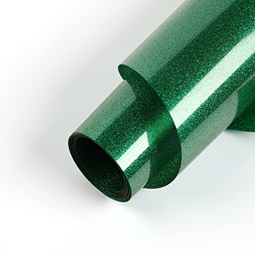 HTVRONT Wärmetransfer-Vinyl mit grünem Glitzer, 25,4 cm x 1,5 m, grünes Glitzer-HTV-Vinyl für T-Shirts, grünes Glitzer, zum Aufbügeln auf Vinyl für alle Schneidemaschinen (grüner Glitzer) von HTVRONT
